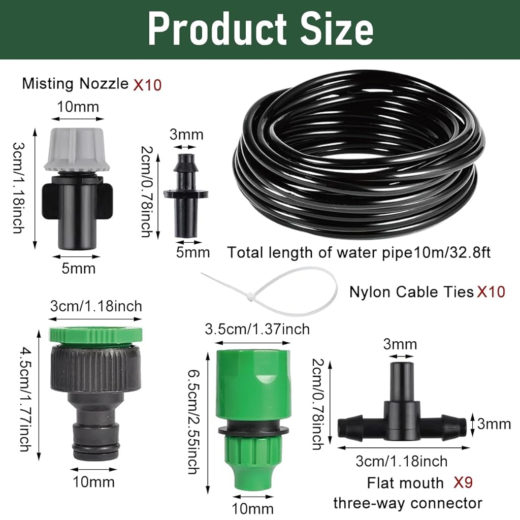 ORTIZA® Automatic Garden Watering System - Slow Drip Irrigation Kit with 10 Tee Connector - Garden Water Dripper for Plant with 10M Long Drip Irrigation Pipe - Outdoor Lawn & Garden Watering Equipment