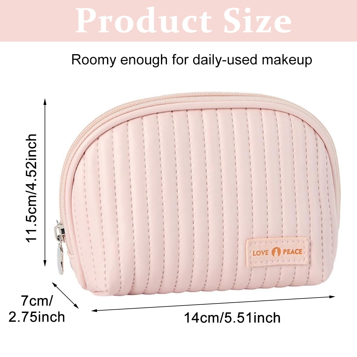 MAYCREATE Makeup Bag for Travel with Wide-Open Zipper and 14×7×11.5 cm PU Leather Design | Portable Cosmetic Pouch for Women