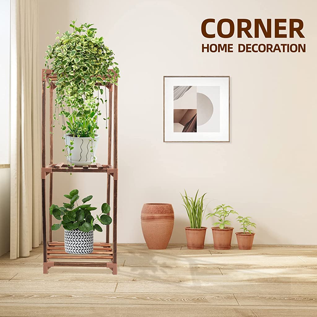 HASTHIP Wooden Plant Stand for Indoor Décor with 4 Layer Rack 29.5×29.5×40cm | Solid Wood Display