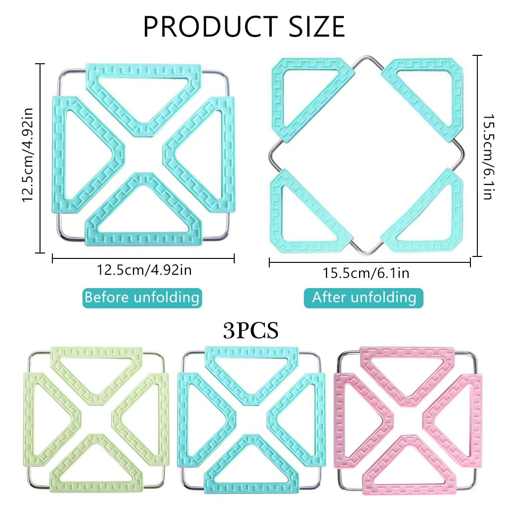 Supvox® 3Pcs Folding Trivet Geometric 4.7 Inches PPR Heat Resistant Trivets for Hot Pot Dining Table Surface Protector Multifunctional Trivet Transformable Table Trivet Phone Holder Kitchen Gadget