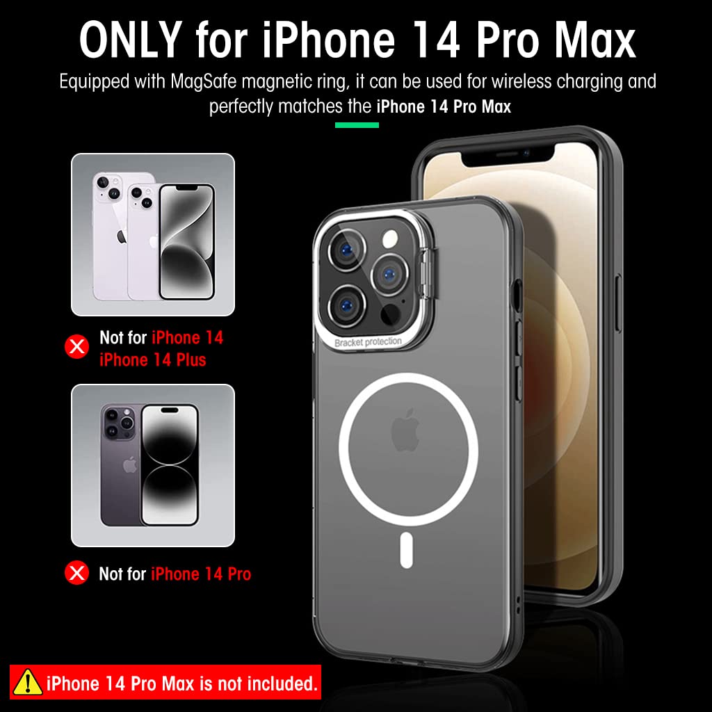 ZORBES Phone Case for iPhone 14 Pro Max with 2 in 1 Camera Bracket and MagSafe Matte Black