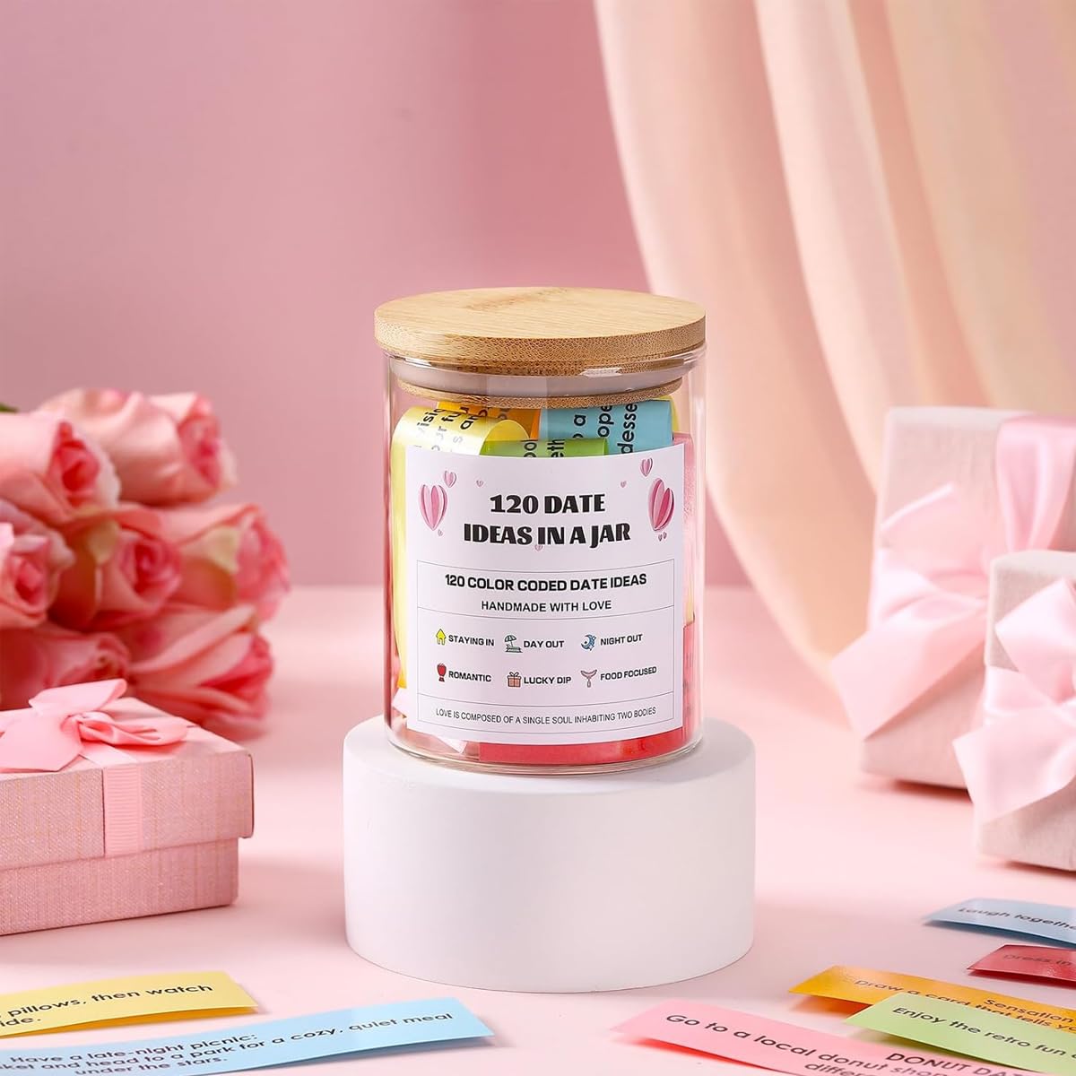 HASTHIP Dating Ideals Jar with 120 pcs Color Coded Notes for Creative Couple Activities | Fun Gift for Anniversaries and Valentine’s Day
