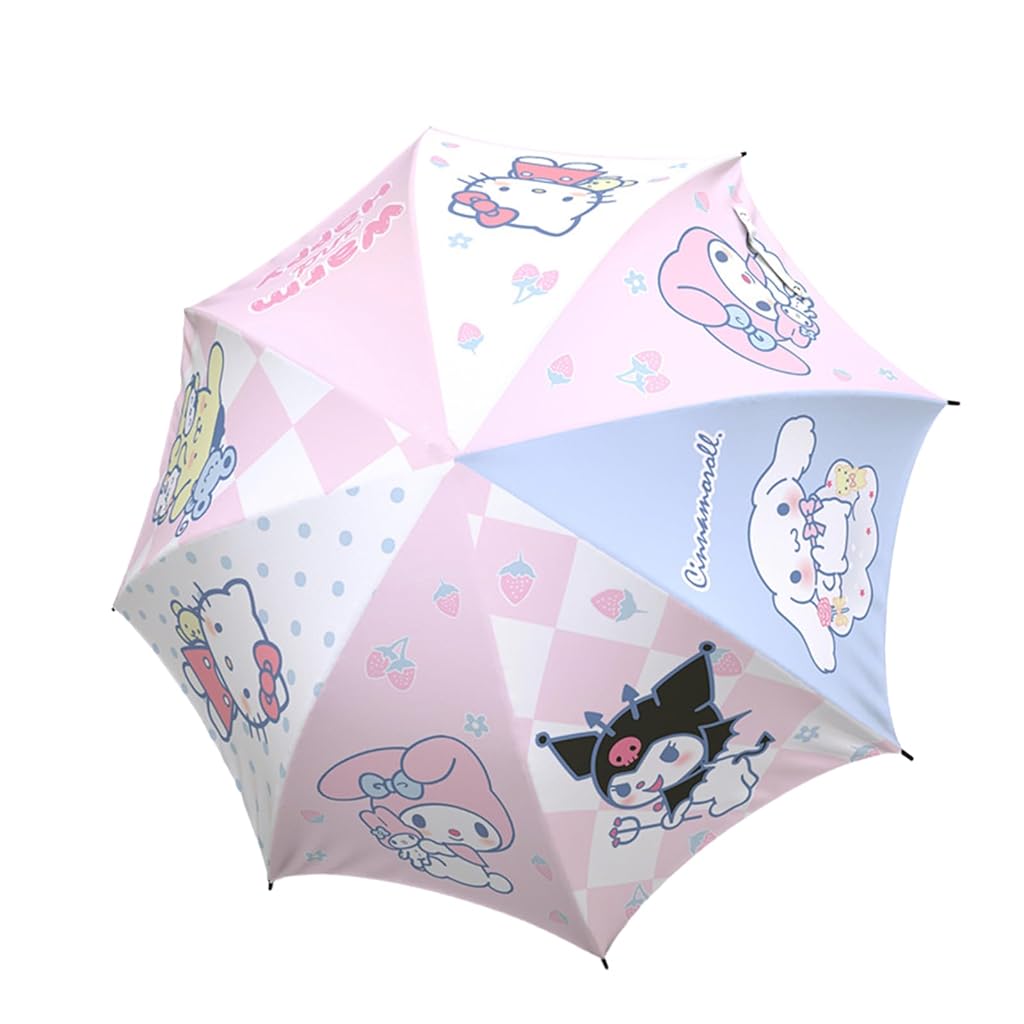 PATPAT® Kawaii Umbrella for Girls UV Protection Sun Umbrella Waterproof Rain Umbrella Stylish Cute Cartoon Kuromi Sanrio Print Sun Rain Umbrella Travel Folding Umbrella with Storage Pouch