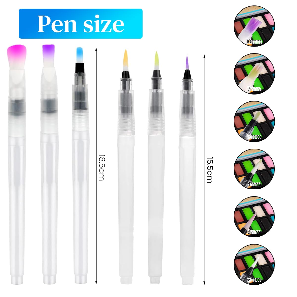 HASTHIP® 12Pcs Refillable Watercolor Brush Pen Set 6 Types Color Painting Water Brush Pen Water Color Brush Pen Set Watercolor Paint Brushes for Watercolor Painting, Calligraphy, Illustration