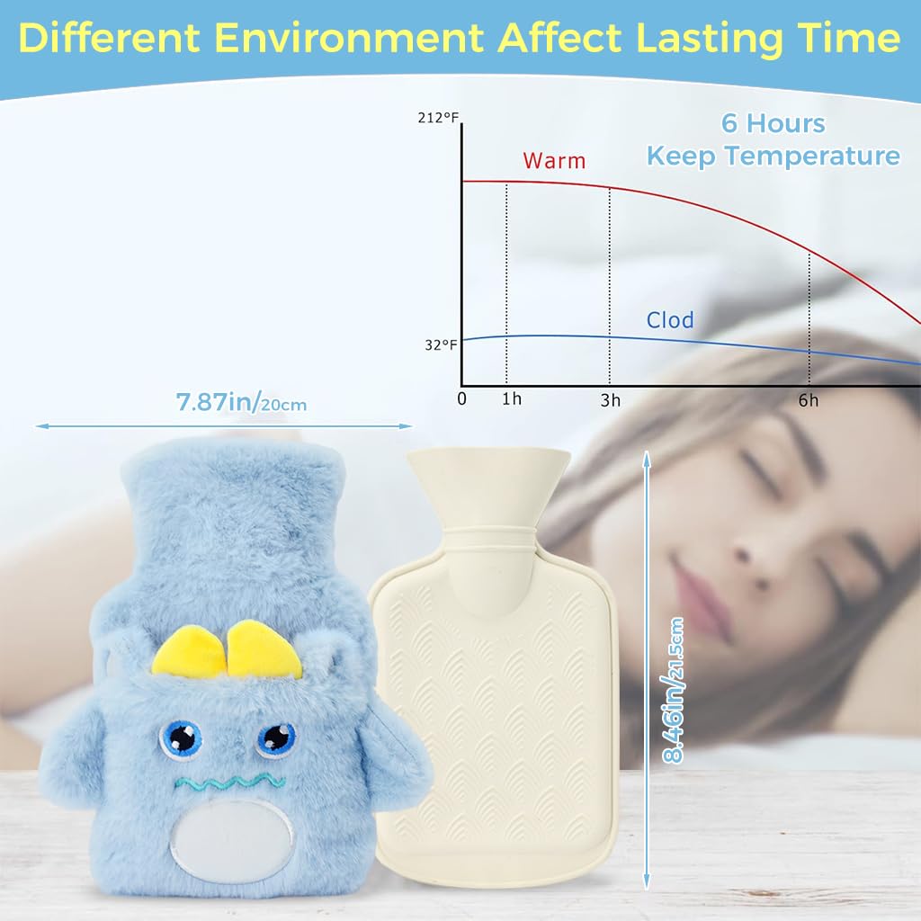 ZIBUYU Hot Water Bag for Period Pain Relief with Screw Cap PVC Design and Plush Cover