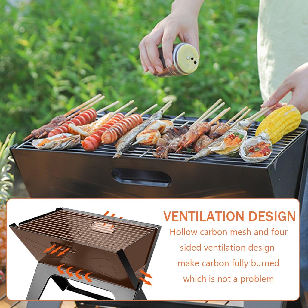 HASTHIP® Portable and Foldable BBQ Grill Set for Home with, Cold Rolled Steel Charcoal BBQ Grill Set for Picnic, Outdoor Camping, Travelling, Backyard(17.3x11.2x14in)