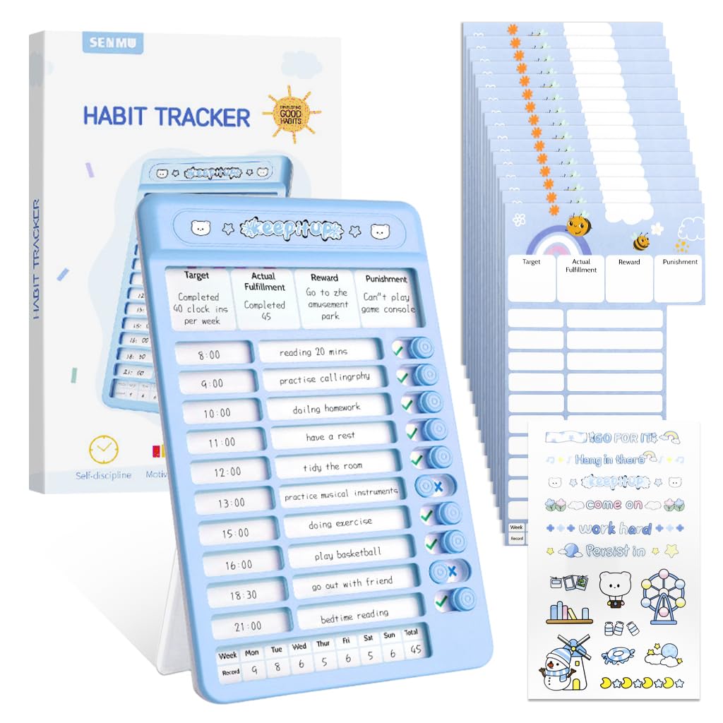 ZIBUYU Dry Erase Chore Chart Board for Kids and Teens with 15 Reusable Sheets | Slider Checklist and Stickers