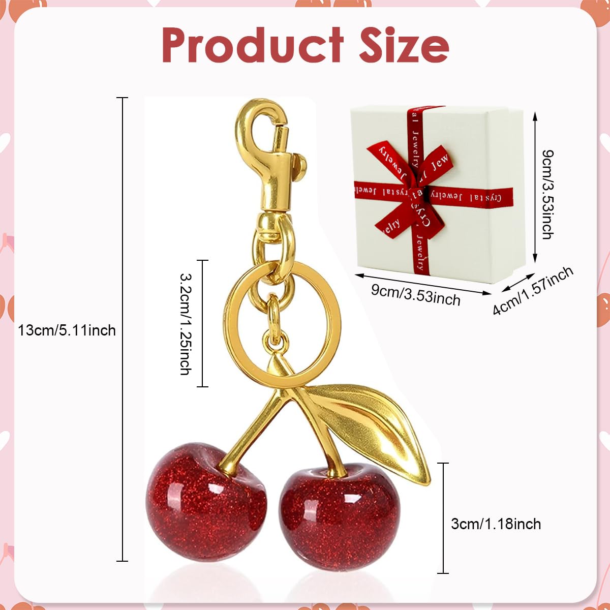 SANNIDHI Cherry Bag Charm for Handbags Featuring Gold Metal Detailing and Gift Box | Fashion Keychain for Women and Girls
