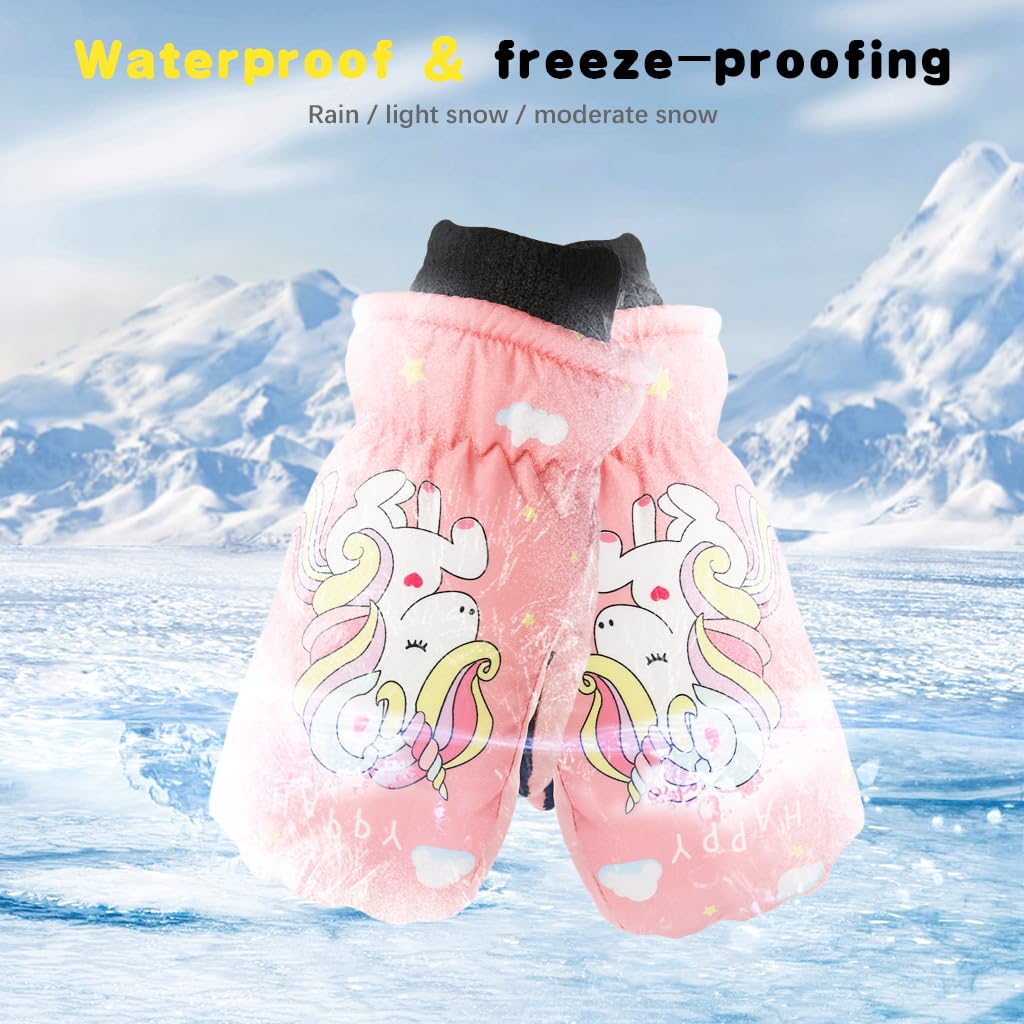 PATPAT Kids Winter Gloves for Girls 7–14 with Touch Screen Fingers and Windproof Fleece | Cartoon Unicorn Print Warm Ski and Bike Use