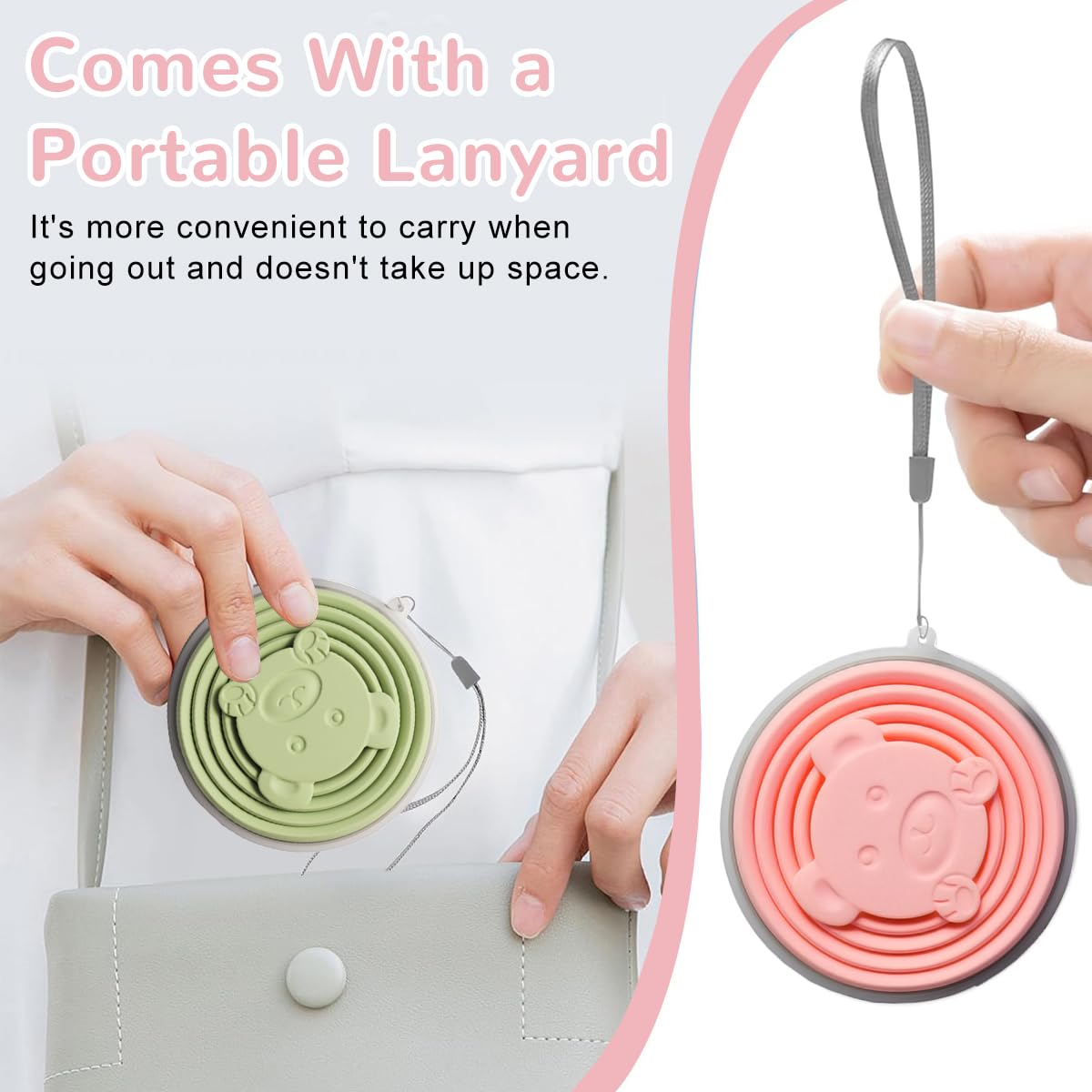 HASTHIP Collapsible Cup Set for Travel and Camping with Lids 4 Pack 180mL Silicone Pink&Green