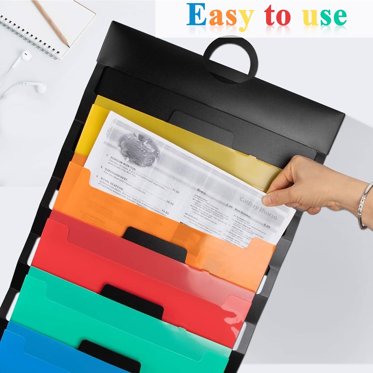 Climberty A4 Hanging File Organizer Wall Mount, 6-Pocket 6-Color Hanging File Folders, Portable Folder Carrier for Office/Home, Easy Install, 36x88cm