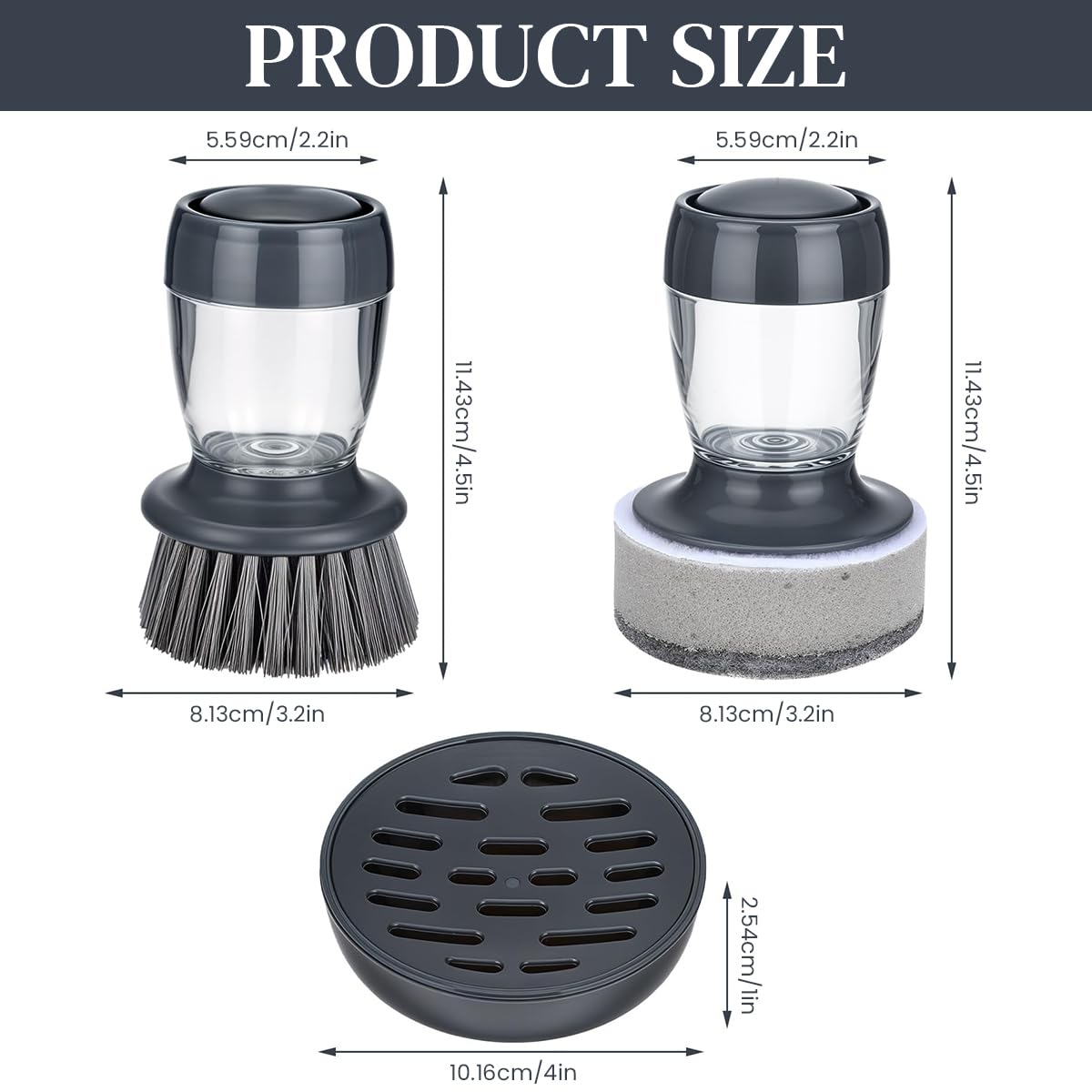 HASTHIP Liquid Soap Dispenser Brush for Kitchen Cleaning with Drip Tray & 2 Sponges
