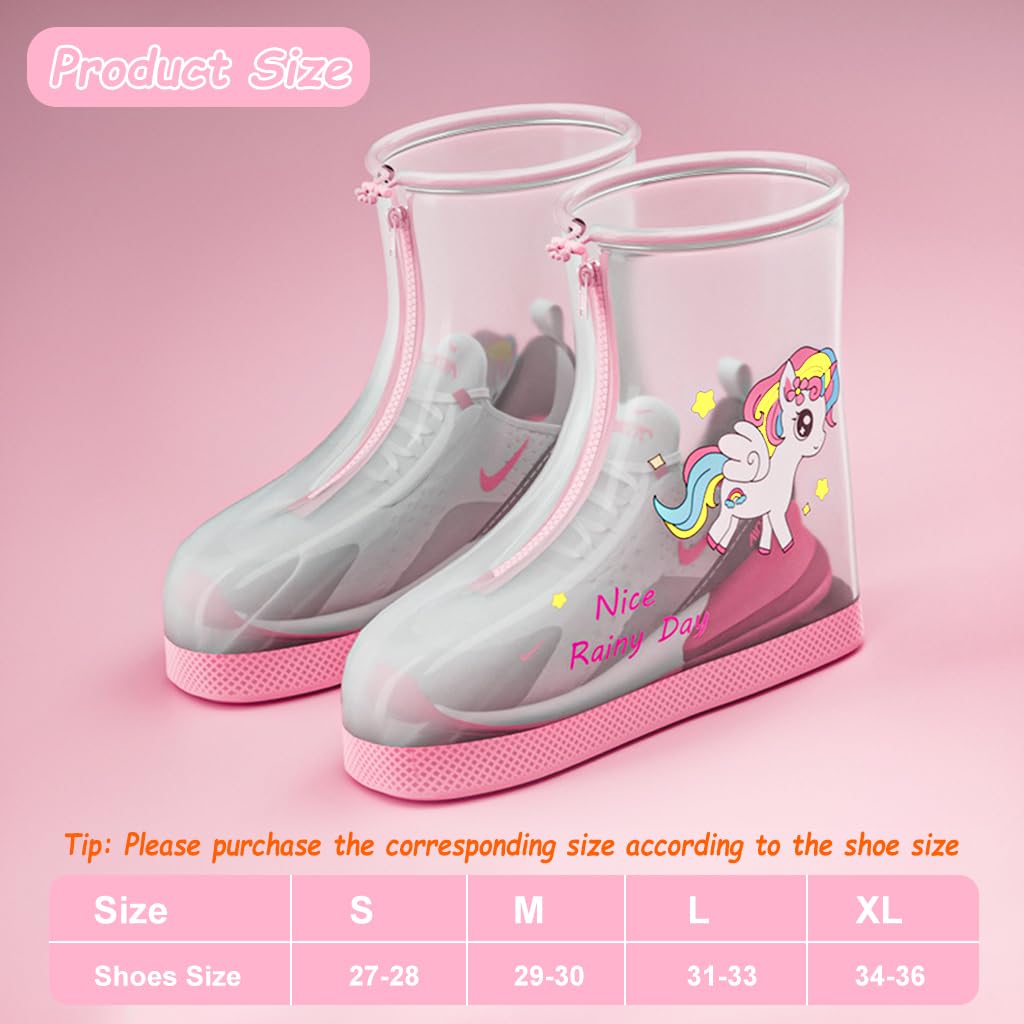 SNOWIE SOFT Children’s Waterproof PVC Shoe Covers for Rainy Days | Reusable Slip Resistant Boots for Boys and Girls Pink 2PCS