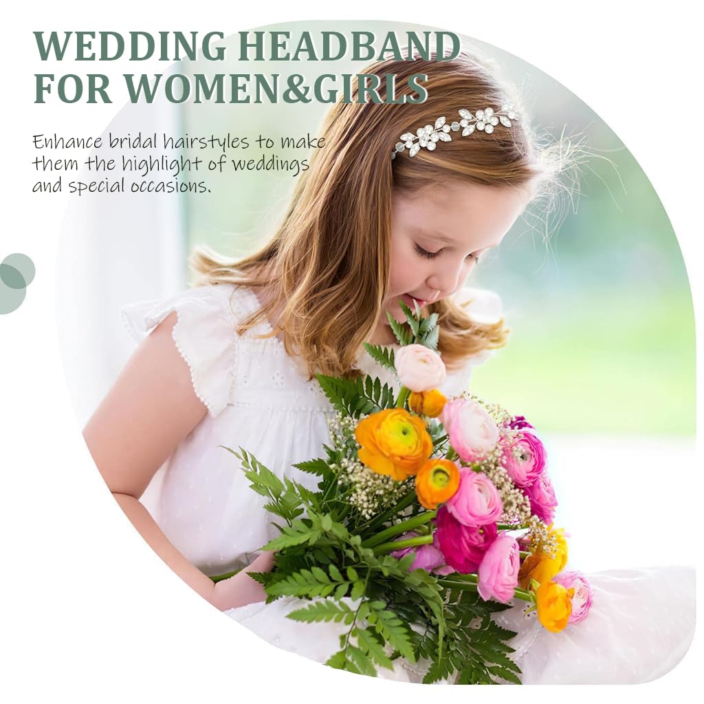 SANNIDHI Bridal Headband for Weddings with Pearl and Rhinestone Floral Design | Adjustable Ribbon Tie-Back