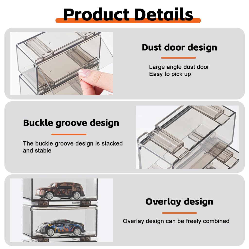 HASTHIP Car Models Display Case for 1:64 Racing Toys with 2 Tiers and 8 Compartments | Acrylic Dustproof Stackable Organizer