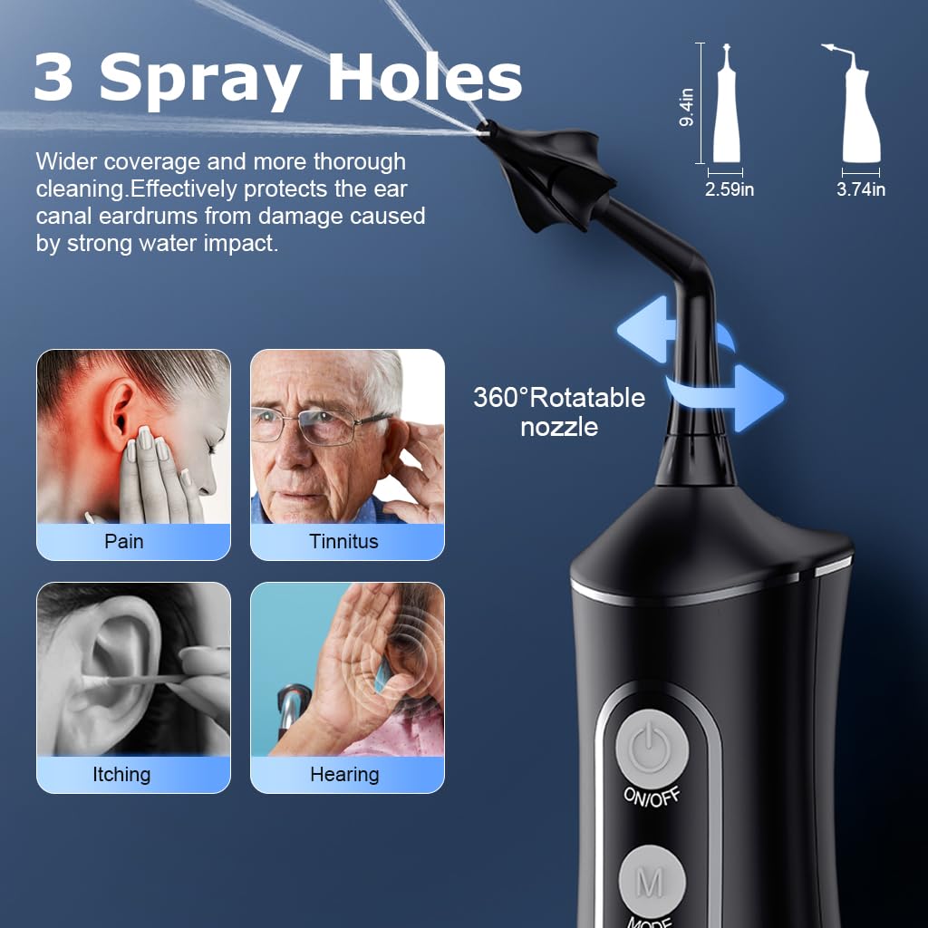 HANNEA® Electric Ear Canal Cleaner Device USB Canal Rinsing Device with 4 Modes, Electric Ear Irrigation Device with 4 Attachable Tips Earwax Removal Device for Adults, Kids, Elders