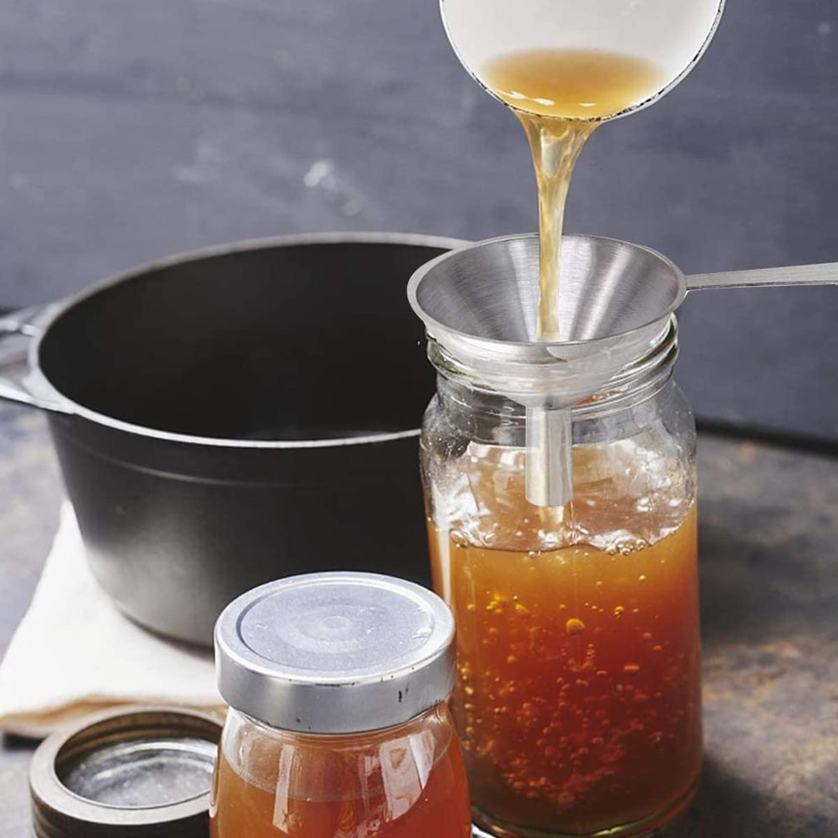 Supvox Stainless Steel Kitchen Funnel Set for Liquids and Spices with Long Handle | 3 Sizes 0.5in 0.8in 1.2in and 2 Cleaning Brushes