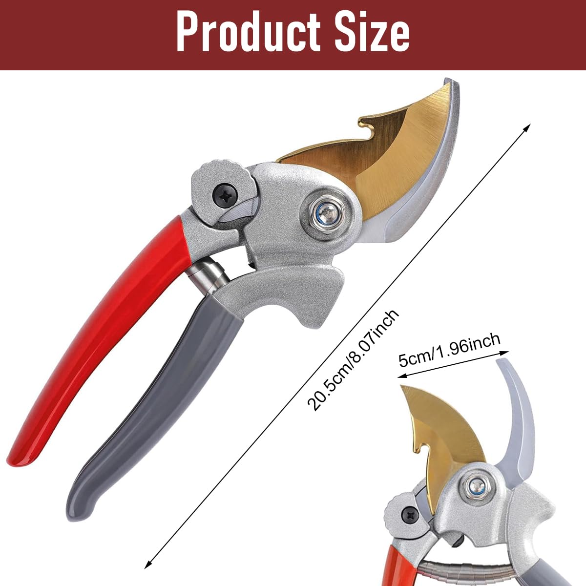 HASTHIP Gardening Bypass Pruner 7.8 Inches SK5 Steel Hand Pruner with Safety Lock Anti-slip Rubberized Handle Design Spring Loaded Labor Saving Bypass Pruner for Shrubs, Flowers, Fruit Trees