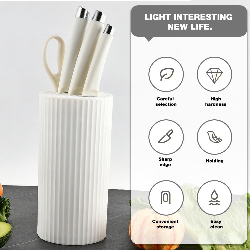 Supvox Knife Set for Kitchen with 30cm Chef Knife and Ergonomic Full Tang Handle | Stainless Steel Blades and Stylish Khaki Stand