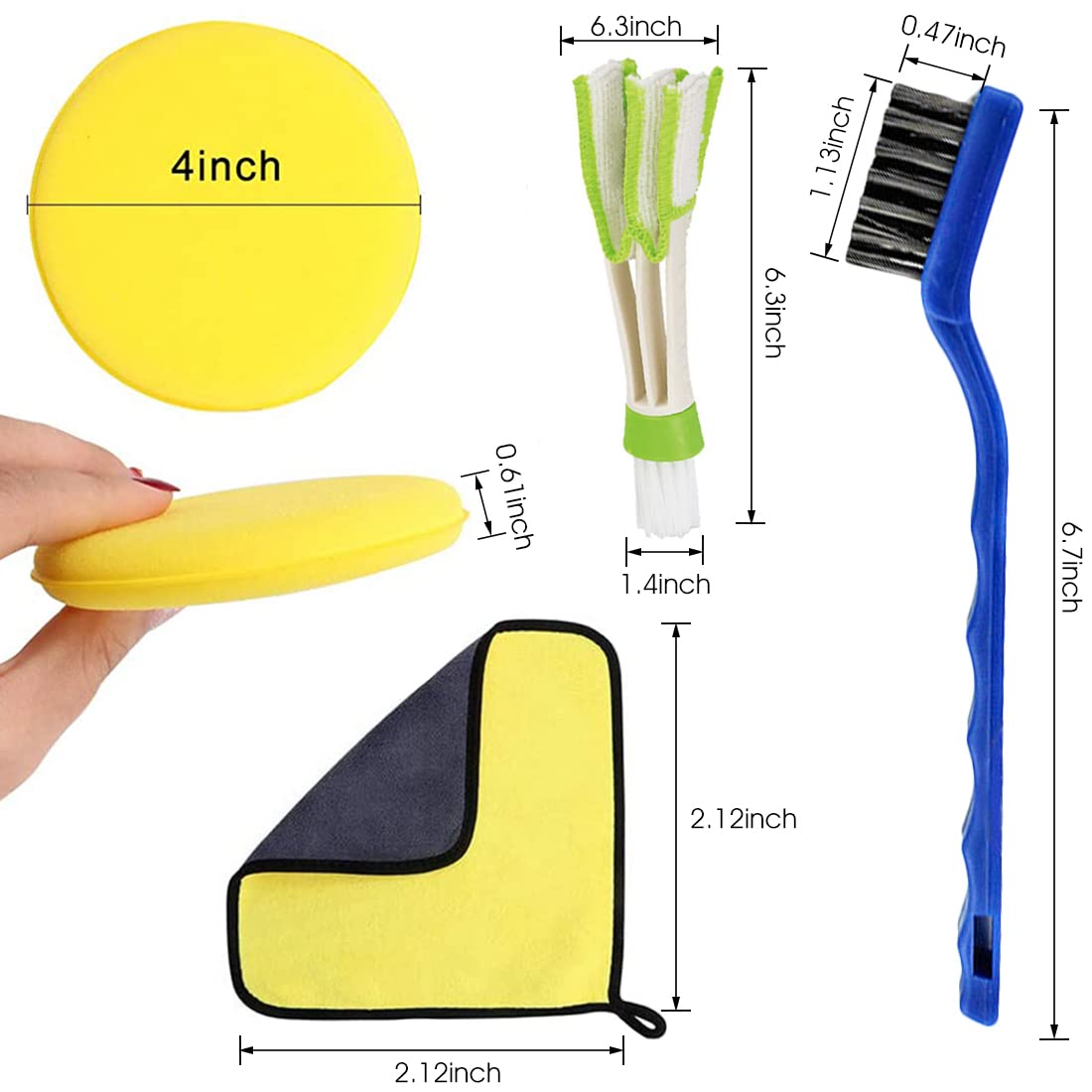 ELEPHANTBOAT® 11 Pcs Car Cleaning Brush Set with 5 Pcs Different Size Detail Car Brushs,3 Pcs Wire Brushes,1Pcs Wash Towel,1Pcs Wax Applicator Pads,1Pcs Air Vents Cleaning Brush