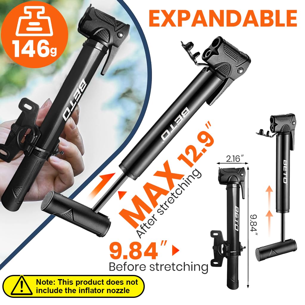 Proberos Bicycle Pump for Outdoor Emergencies with 9.84 in Mounting Bracket | 80 PSI Presta & Schrader Compatibility