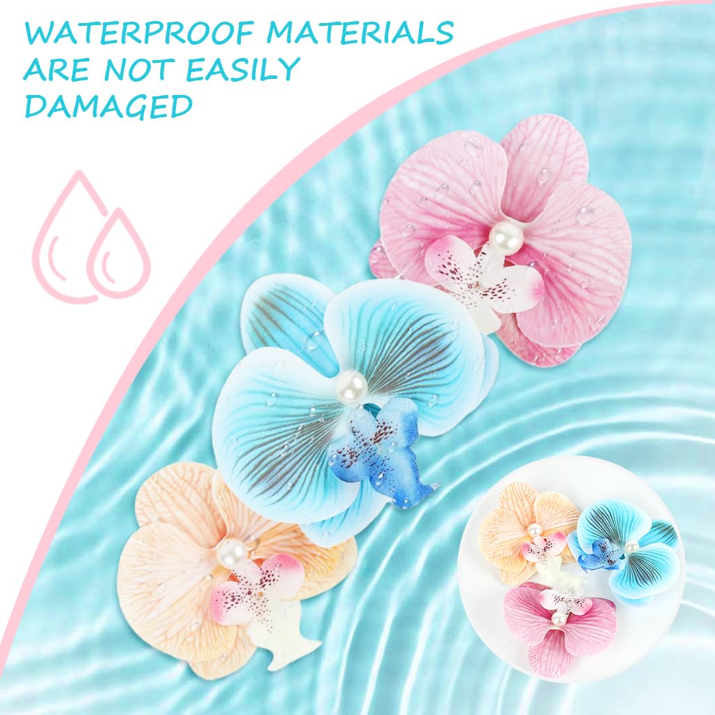 SANNIDHI Flower Hair Clips for Women featuring 3pcs Orchid Design and Pearl Details | Comfortable Fabric Butterfly Barrette