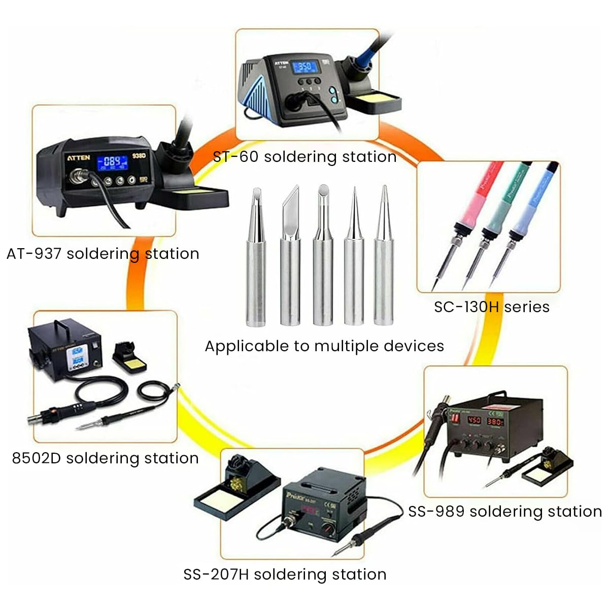 Serplex® 10Pcs Soldering Iron Tips Kit with Retaining Sleeve Universal Soldering Iron Tips for Hakko Soldering Station Tool 900M 936 60W /80W Welding Head Solder Tips Replacement Accessories Tools