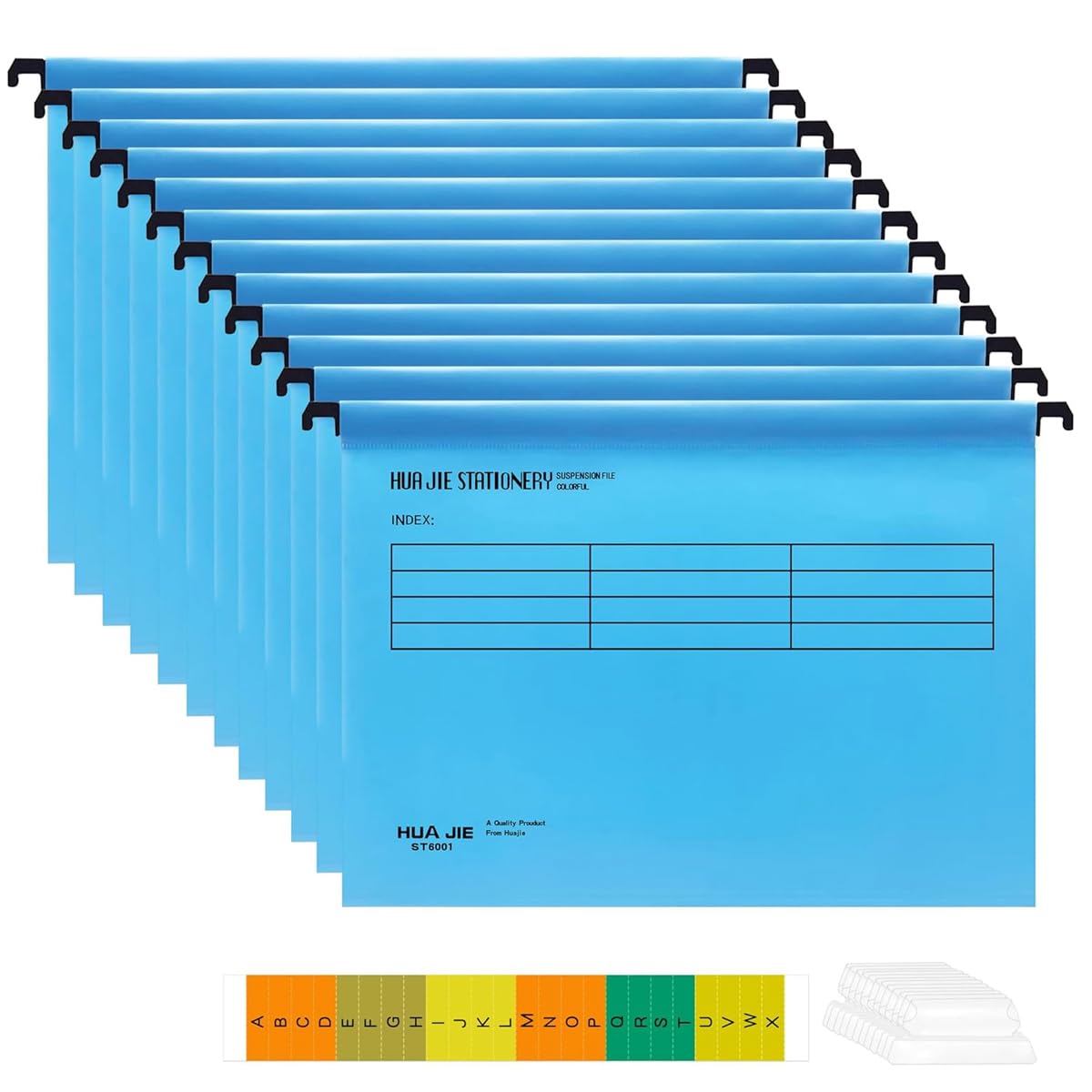 Climberty A4 File Holder for Cabinets with Smooth Hook Rail Slide and 12 Blue PP Folders
