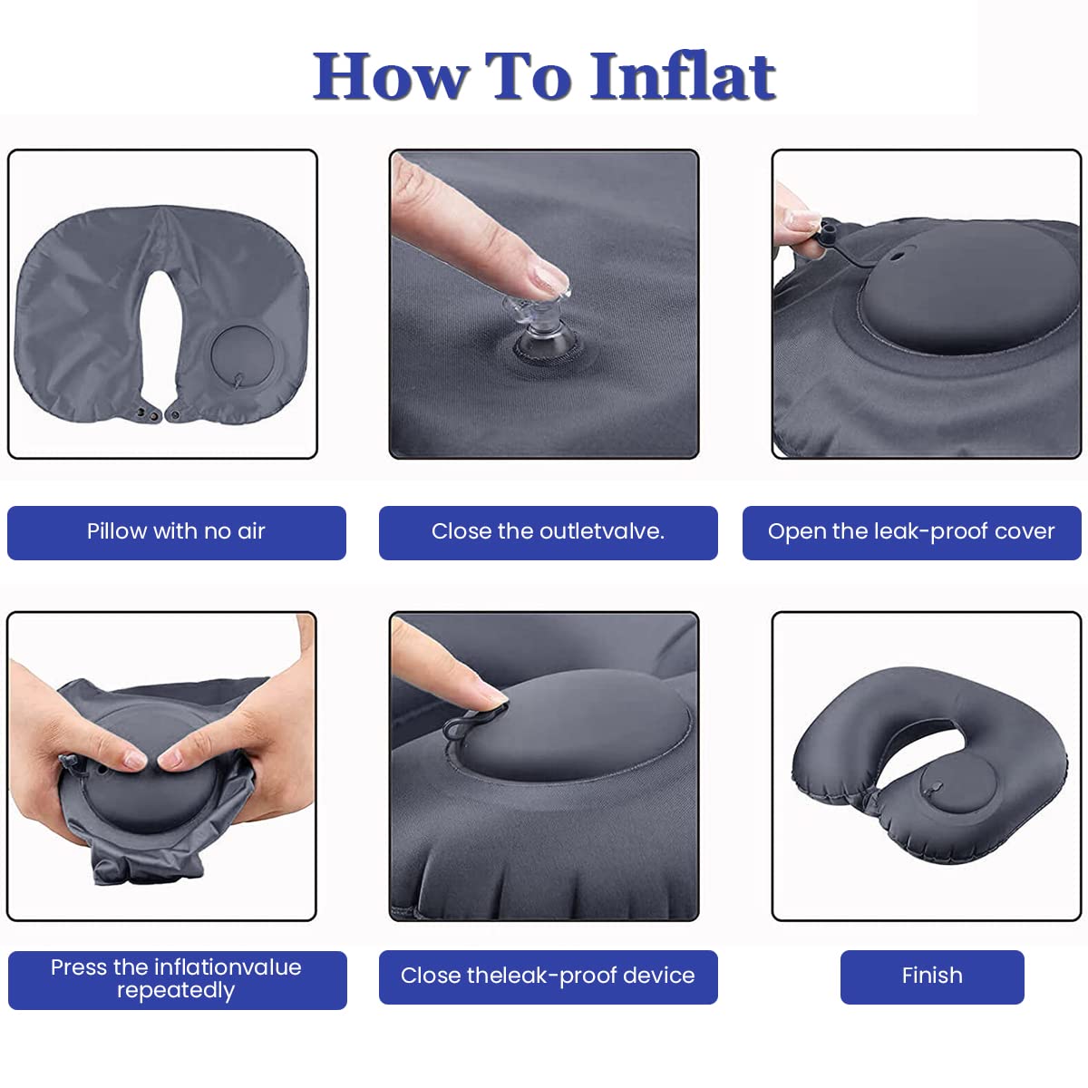 HANNEA Inflatable Travel Pillow for Neck Support with Built In Hand Pump and Soft Flocking Fabric