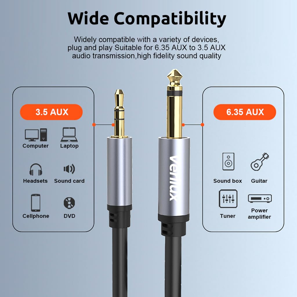 Verilux® 6.35mm to 3.5mm Stereo Audio Cable, 10Ft 1/4