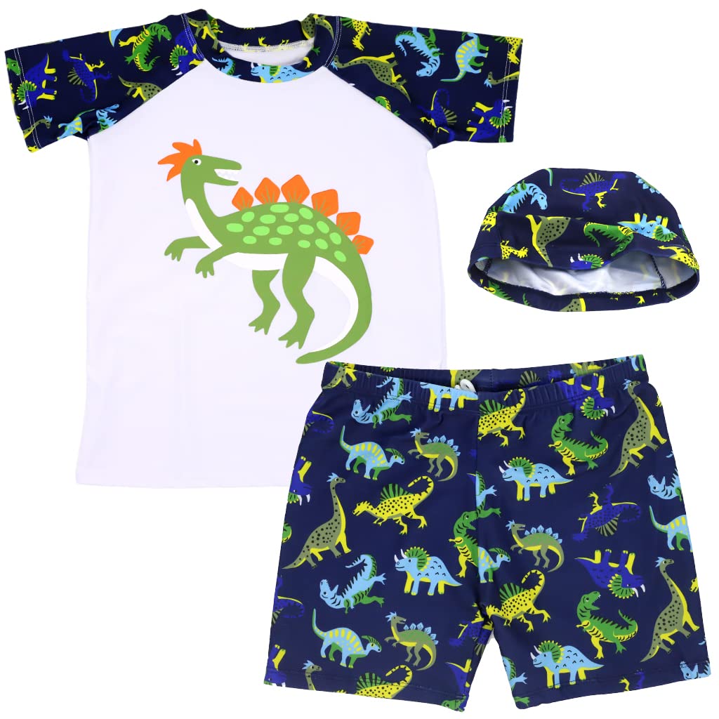 Proberos® Swimming Costume for Boys with Swimming Cap Polyester T-Shirt and Pants, Boy's Swimming Kit for Kids Height 120-130cm