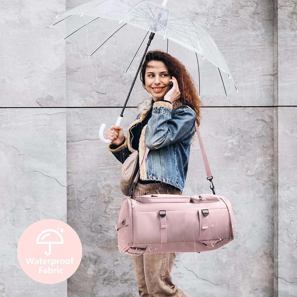 GUSTAVE Gym Bag for Women with 40L Capacity and Shoe Compartment in Pink Nylon | Travel & Fitness Backpack