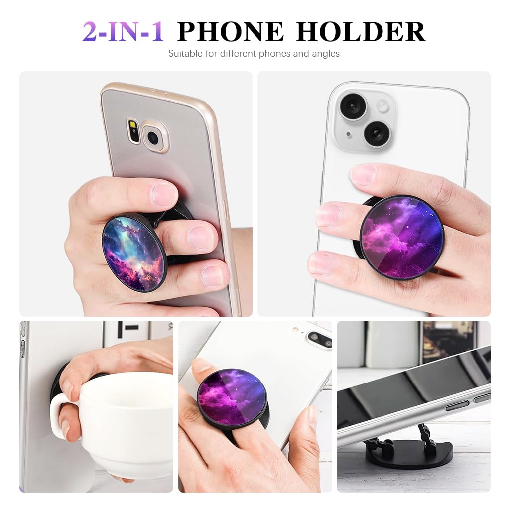 ZORBES Phone Grip for Phone Case featuring 2 in 1 Folding Stand and Dreamy Purple Nebula Design