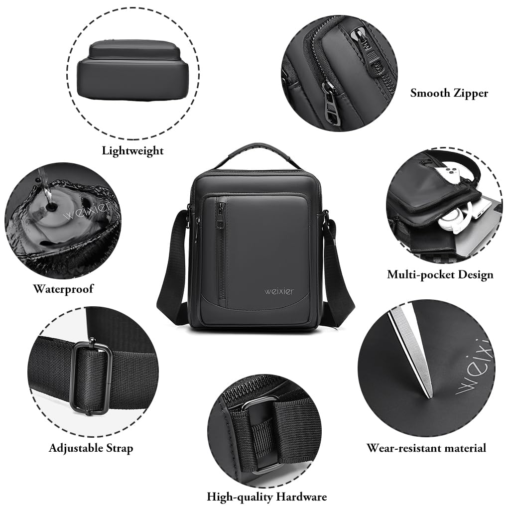 GUSTAVE Sling Bag for Men with Adjustable Strap and Handle 19×7×24 cm PU Black | Commuting