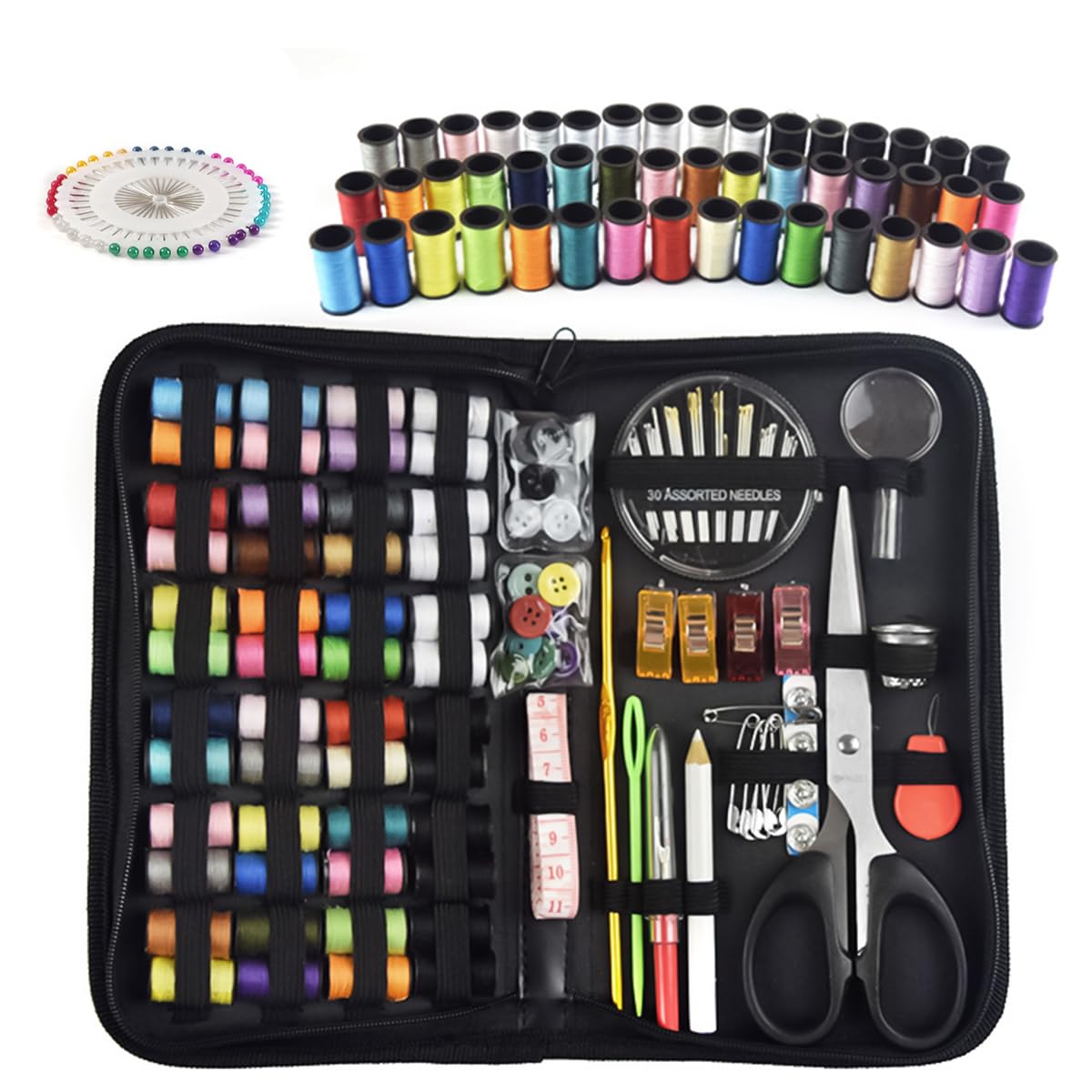 ELEPHANTBOAT® 172Pcs Sewing Kit Stitching Needle Tool Sewing Bag Multi Color Threads Sewing Kit DIY Home Sewing Kit Travel Sewing Kit Sewing Needle Kit with Scissors, Thimble, Threader, Tape Measure