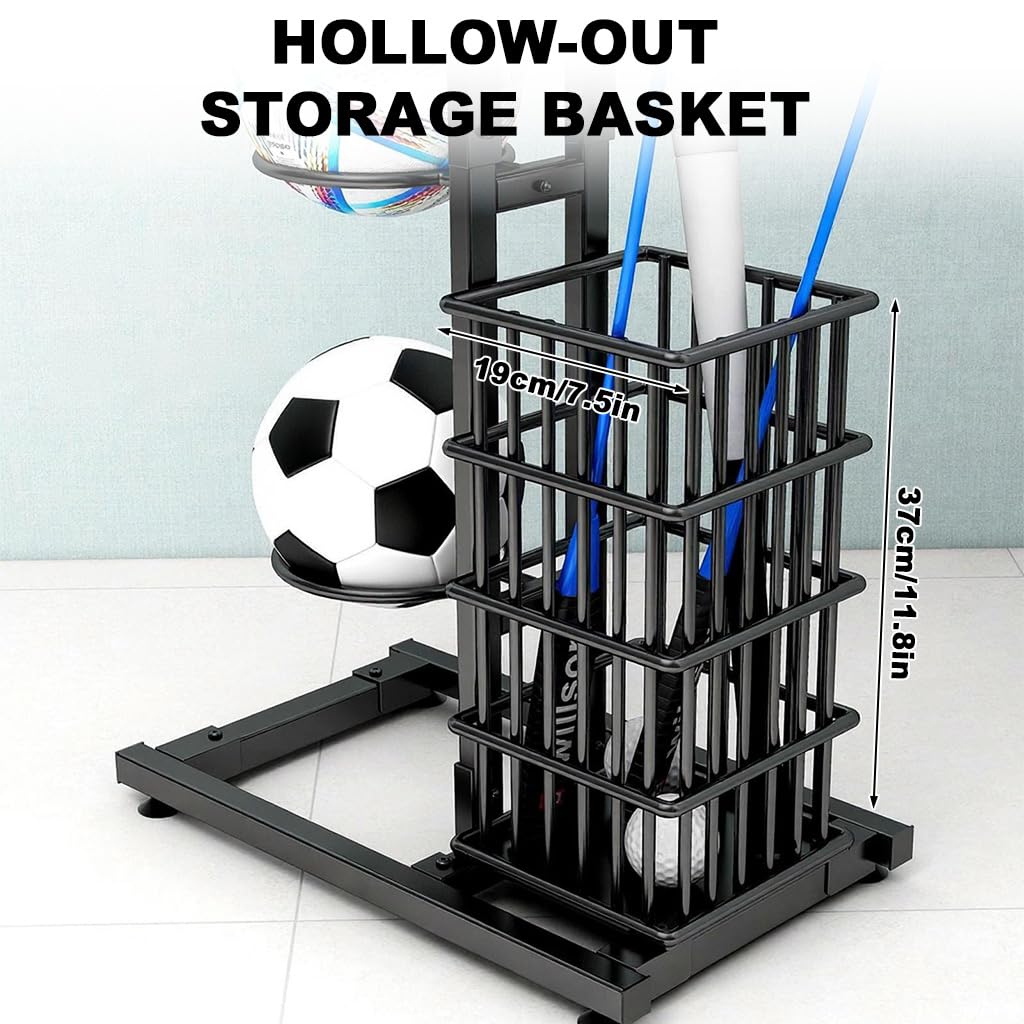 Proberos Ball Stand Organizer for Multi Sport Storage with 7 Brackets and Basket featuring Suction Cup Base | 1.2mm Carbon Steel Frame