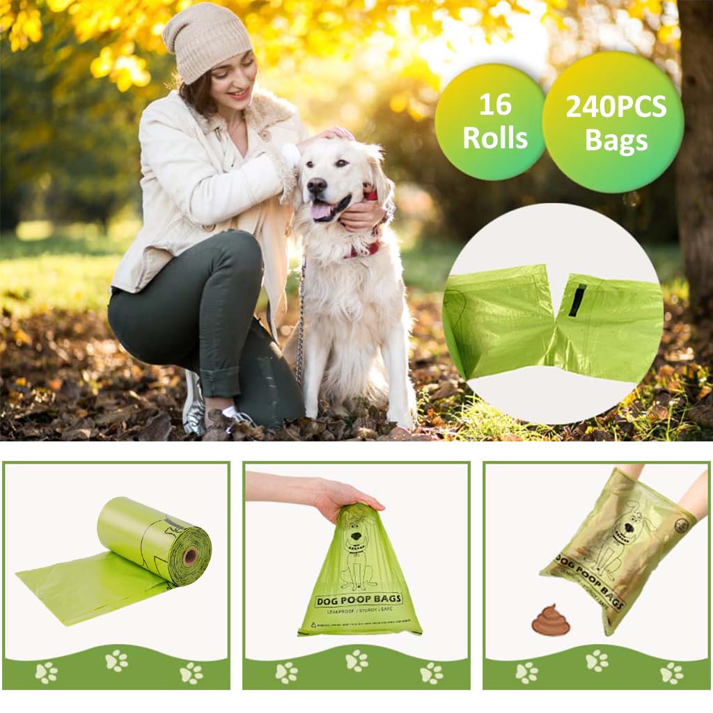 Qpets® 240 pcs Dog Poop Bag Biodegradable Dog Poop Bag Large Dog Poop Bag Leakproof Waste Bag Plastic Bag for Dog Walking Dog Supplies