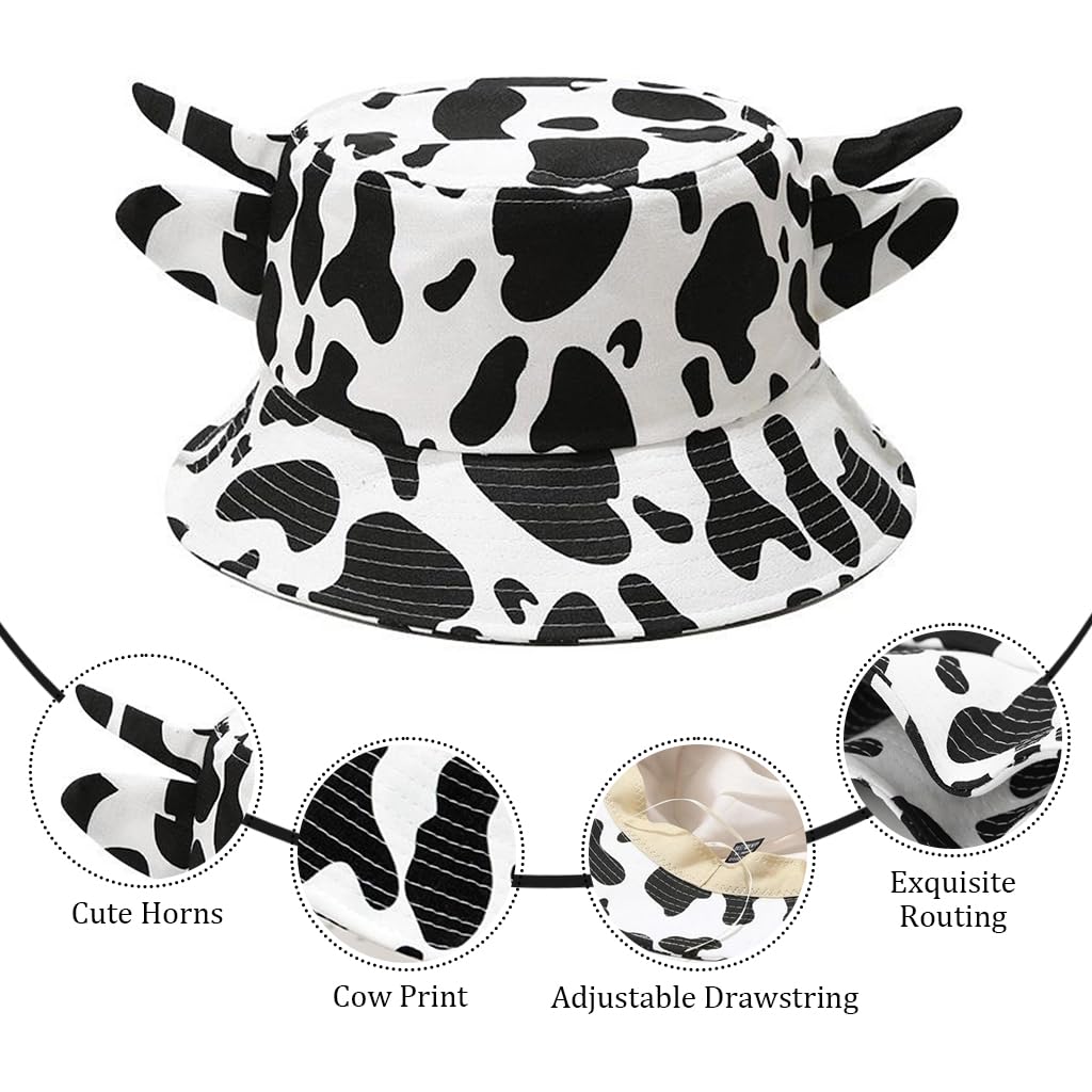 PALAY® Women Sun Hat Bucket Hat Cute Cow Print Beach Hat Summer Hat for Women Adjustable Sun Hat for Women Girls Hat