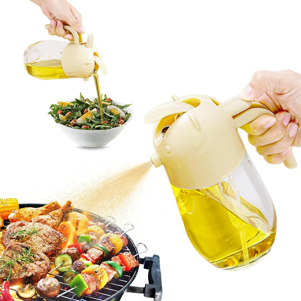 Supvox® Oil Spray Bottle 19.6oz Oil 2 in 1 Oil Sprayer Bottle with Pour Spout Olive Oil Dispenser and Spray Bottle Food Grade Glass Oil Spray Bottle for Cooking, Diet, Salad