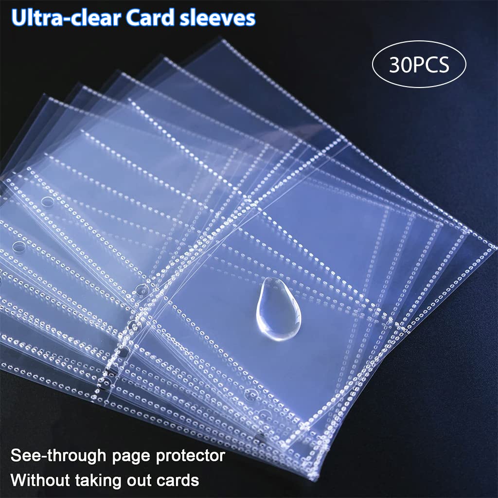 PATPAT Trading Card Sleeves for 3 Ring Binder with 30 Pages Holds 240 Cards | Clear Polypropylene