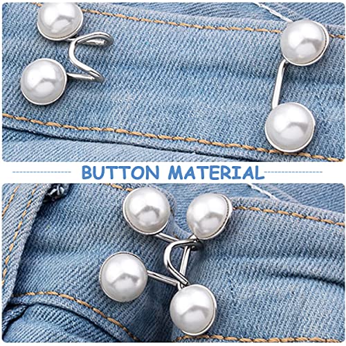 SANNIDHI® 2 Pairs Jeans Tightening Clips, Adjustable Waist Buckle for Pants Loose Jeans, Pearls Hooks for Waist Fit, No Sewing Required Skirt Pants Jean Buttons
