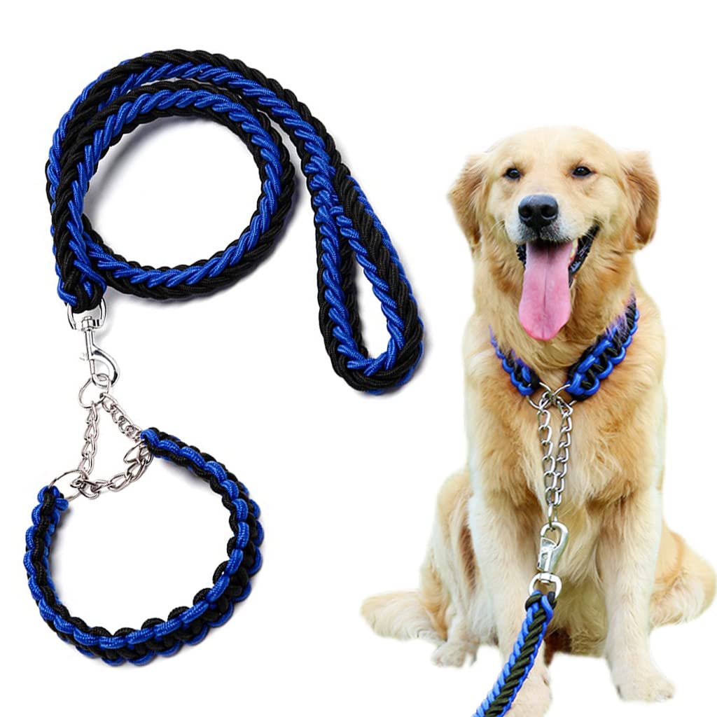 Qpets® 1.3M Dog Chains for Strong Dogs, 8 Strands of Woven Nylon Rope Dog Leash for Large Dogs 360° Swivel Metal Attachment Adjustable Dog Collar Detachable Dog Leash