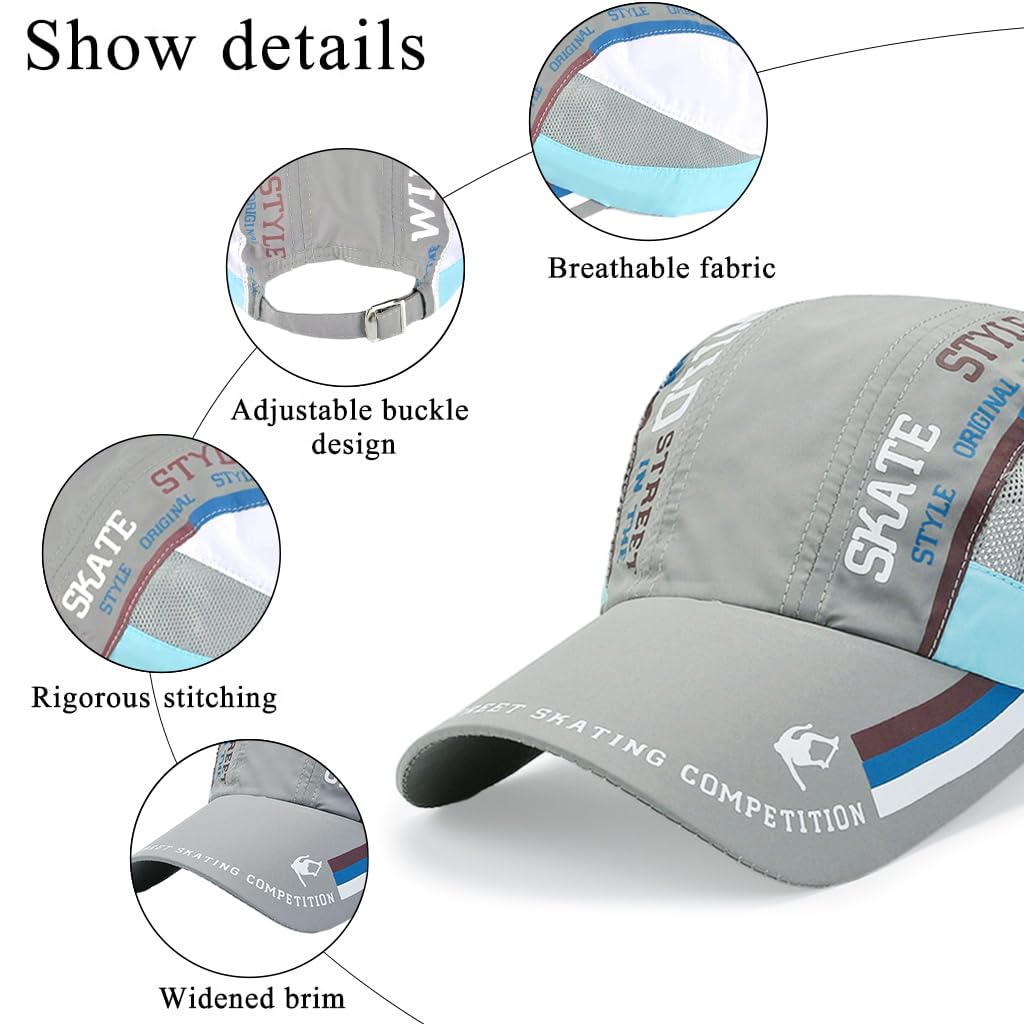 GUSTAVE® Sports Cap Summer Cap for Men Quick Dry Hat Lightweight Breathable Baseball Hat for Hiking, Sport, Running, Travel, Grey