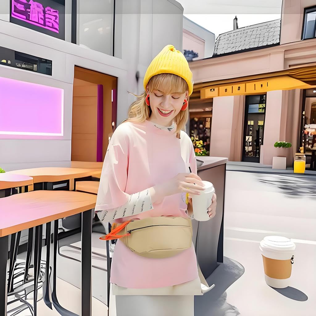 ZIBUYU Nylon Crossbody Waist Bag for Travel and Hiking with Multi-Compartments | Coffee