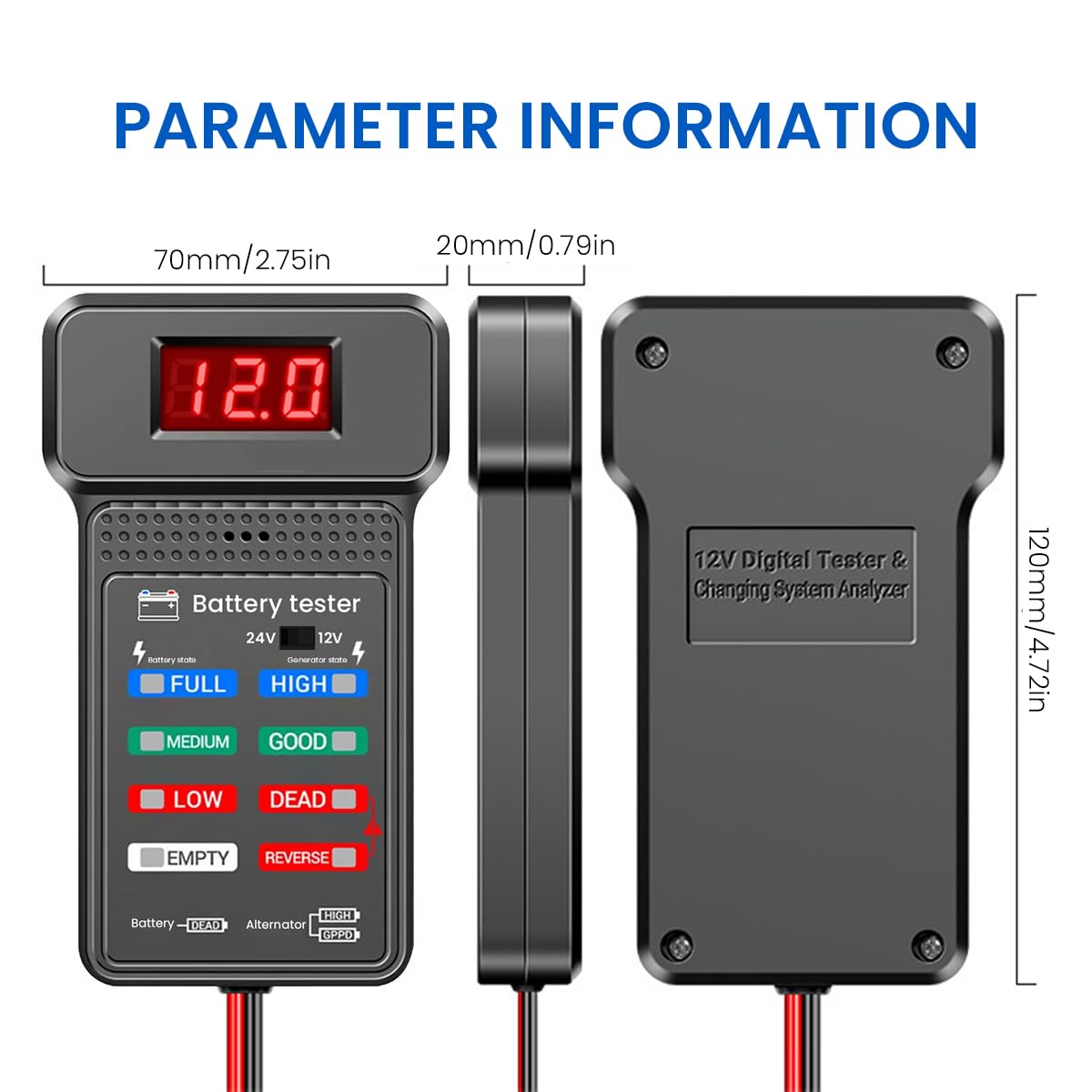 STHIRA Car Battery Tester for 12V and 24V Vehicles with LED Indicator and 4 Stage Generator Monitor
