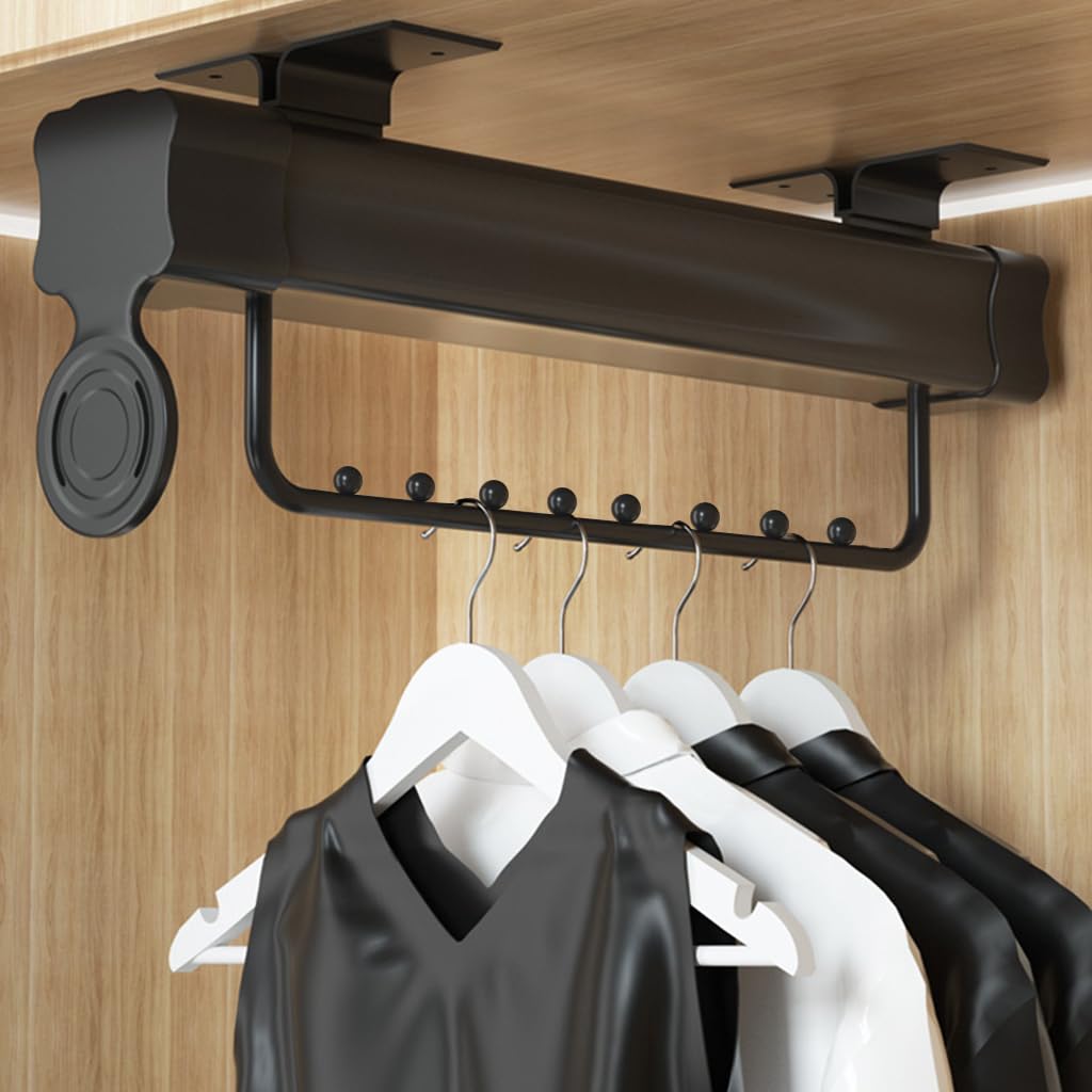 HASTHIP® Wardrobe Organizer Pull Out Hanger Rail Space Saving Multi Hanger Organizer Hanging Rail for Wardrobe Modification Wardrobe Closet Organizer Universal Screw Mounted Multi Hanger Organizer