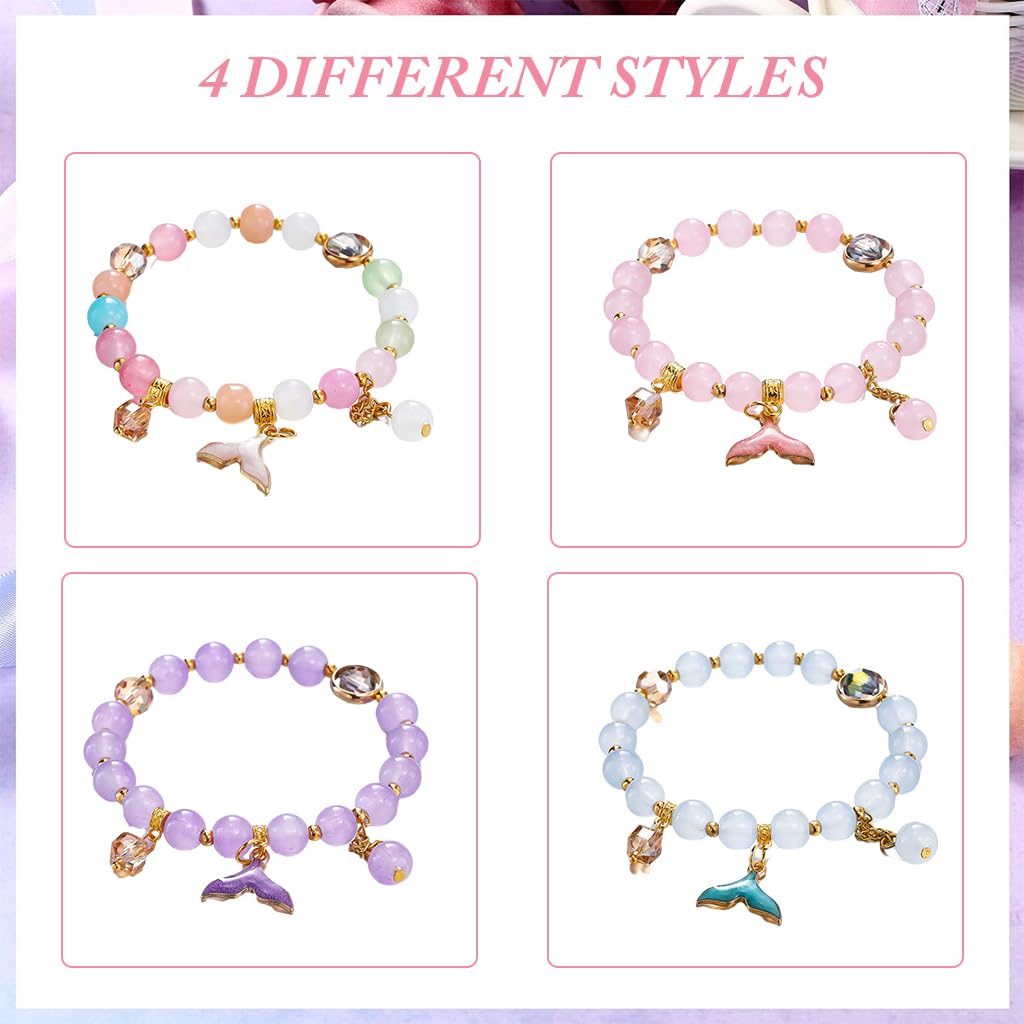 SANNIDHI Bracelet for Girls 4pcs Set, Mermaid Tail Charm Color Beads Bracelets Elastic Fashion Friendship Bracelet for Girl Kids Costume Jewelry Set Christmas Gift