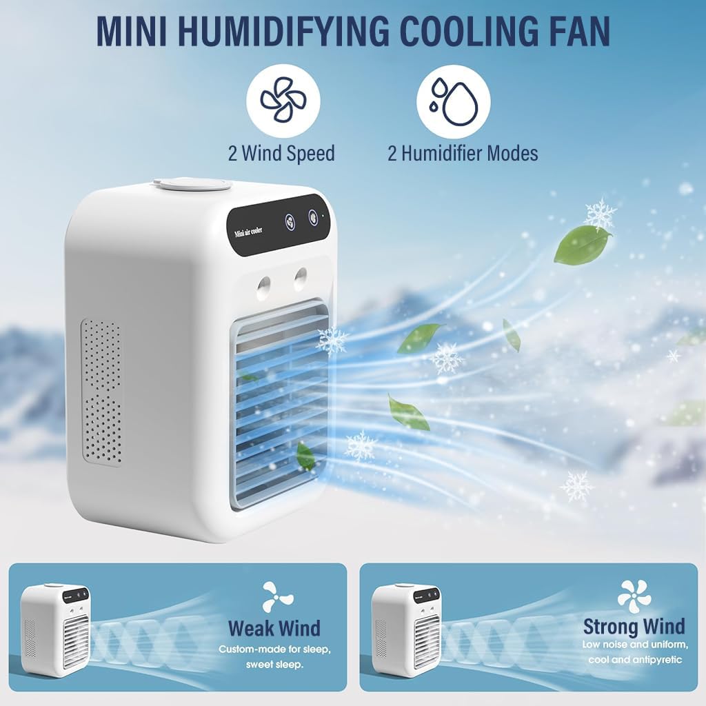 Verilux® Portable Table Fan with Mist Humidify, Desk Cool Misting Fan Air Conditioner with 500ml Water Tank, 2 Speeds Low Noise 20dB, Mini Air Conditioner for Bedroom, Car, Office, 6.2x8.3 Inches