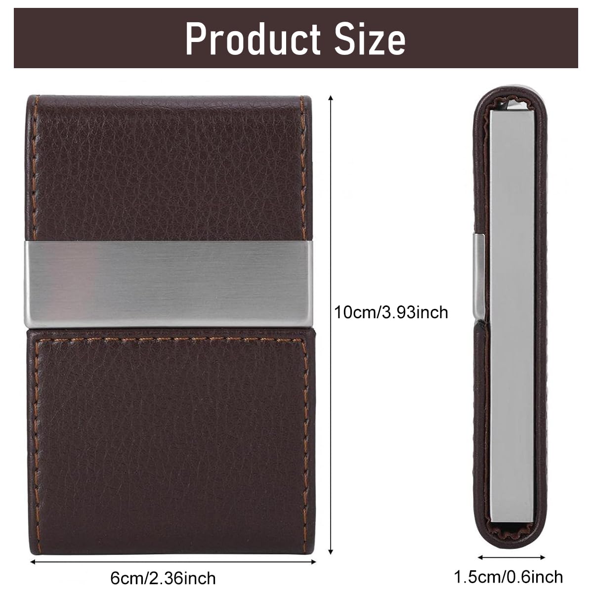 Zibuyu Business Card Holder for Men and Women with Magnetic Snap Closure | Brown PU Leather 25‑Card Capacity