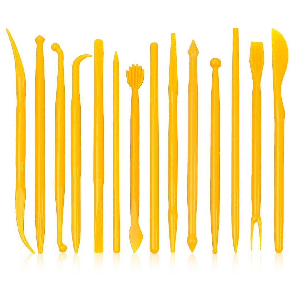 HASTHIP Clay Art Tool Kit for Pottery and Sculpting with 14 Tools featuring Dual Head Design | Includes Acrylic Rollers and Storage Bag